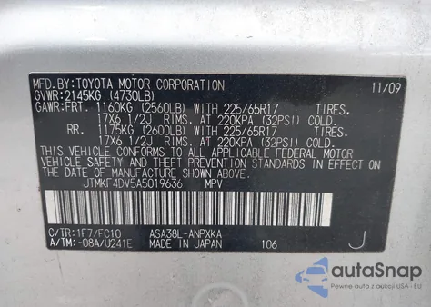 2010 Toyota Rav4 from USA, damaged, VIN JTMKF4DV5A5019636
